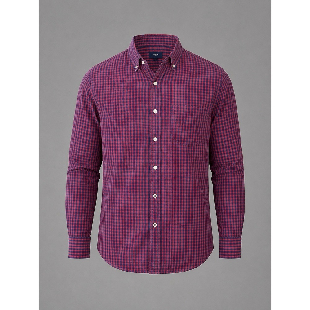 J.Crew Slim Fit Button Down Shirt Men's Medium Red Blue Gingham Check Cotton